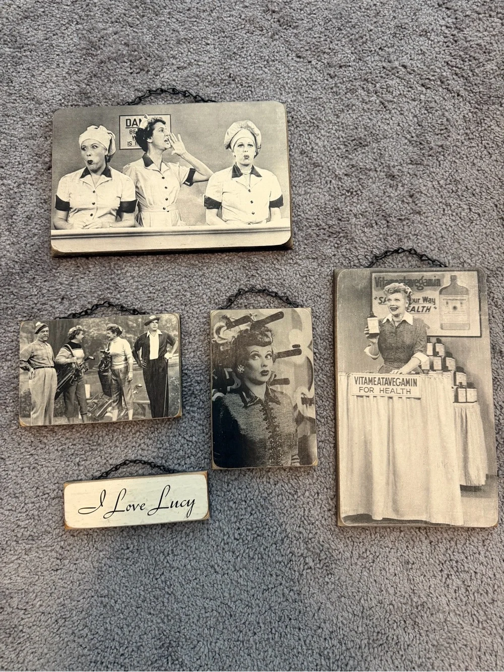 I Love Lucy Vintage-Style Black & White Wood Plaque Set